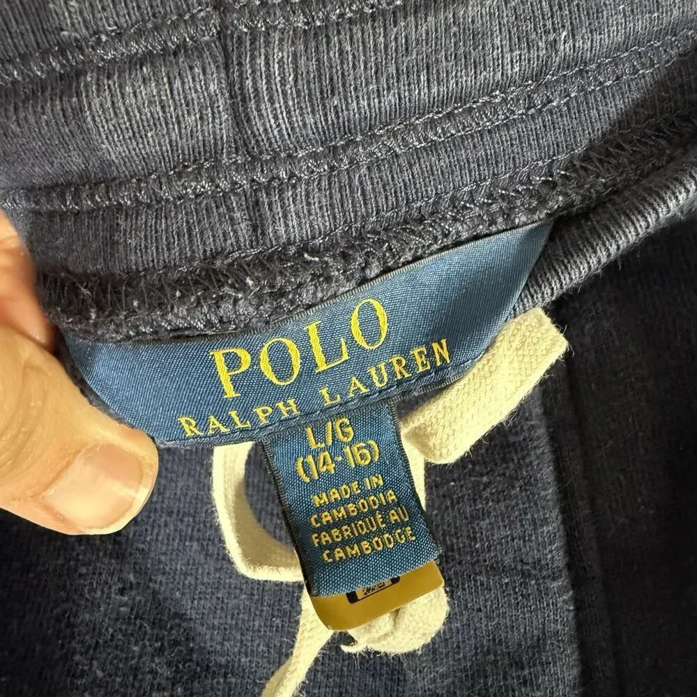 Polo Ralph Lauren Joggers Boys Large 14 16 Blue Drawstring Pockets Cotton Blend